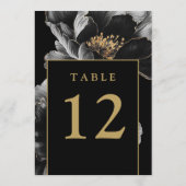 Numéros de table chic floraux élégants noir et or (Dos)