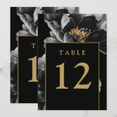 Numéros de table chic floraux élégants noir et or (Devant / Derrière)