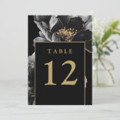 Numéros de table chic floraux élégants noir et or (Debout devant)