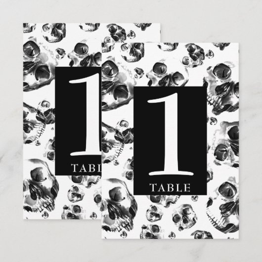 Numéros de table crâne squelette noir et blanc (Devant / Derrière)