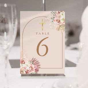 Numéros de table croisés en or floral d'herbe des