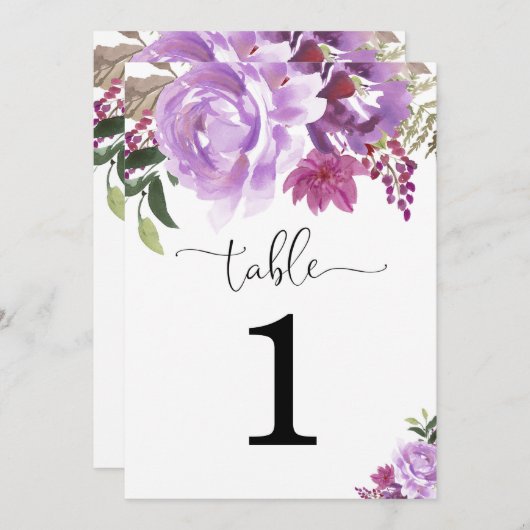 Numéros de table de 5"x7" pour lavande violette (Devant / Derrière)