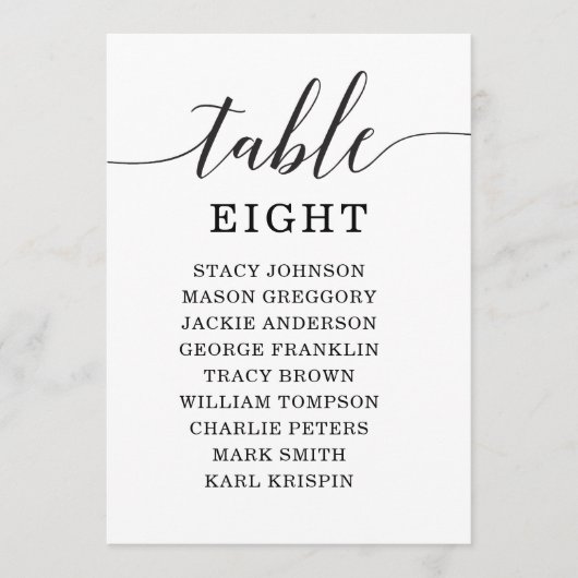 Numéros de table de 5x7 pour plan de table Éléganc (Devant)