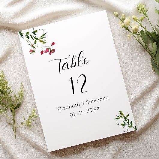 Numéros de table de fleurs rose rouge vert botaniq