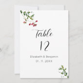 Numéros de table de fleurs rose rouge vert botaniq (Devant)