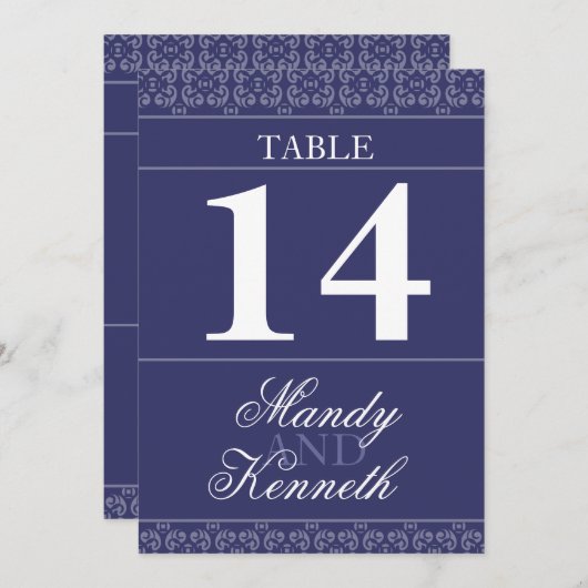 Numéros de table de mariage à bandes bleu marine (Devant / Derrière)