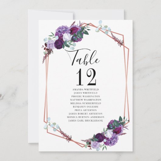 Numéros de table de mariage à fleurs violettes Pla (Devant)