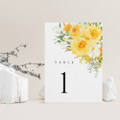 Numéros de table de mariage à la rose florale jaun