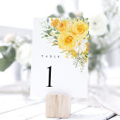 Numéros de table de mariage à la rose florale jaun
