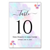 Numéros de table de mariage à l'aquarelle rose ble (Dos)