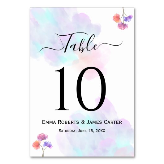 Numéros de table de mariage à l'aquarelle rose ble (Par défaut)