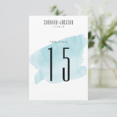 Numéros de table de mariage à l'aquarelle turquois (Debout devant)