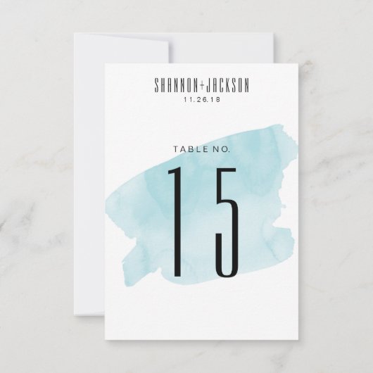 Numéros de table de mariage à l'aquarelle turquois (Dos)