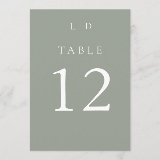 Numéros de table de mariage à monogramme chic vert (Dos)