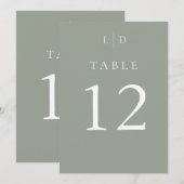 Numéros de table de mariage à monogramme chic vert (Devant / Derrière)