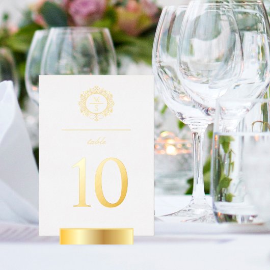 Numéros de table de mariage à monogramme doré