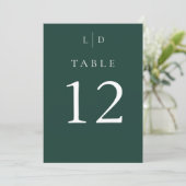 Numéros de table de mariage à monogramme vert émer (Debout devant)