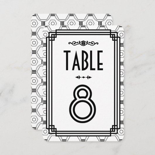 Numéros de table de mariage Art Déco blanc et noir (Devant / Derrière)