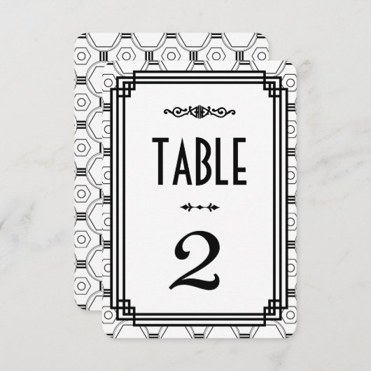 Numéros de table de mariage Art Déco blanc et noir (Devant / Derrière)