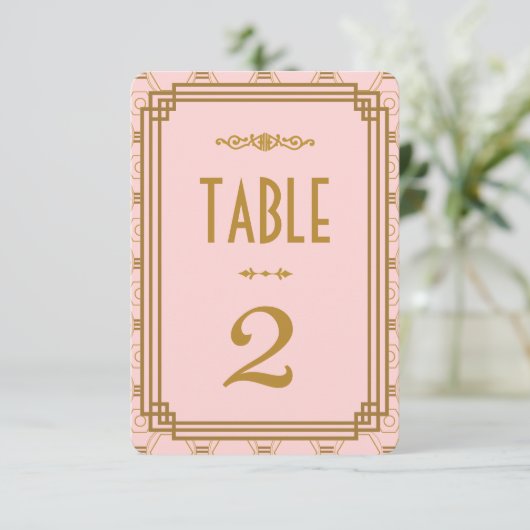 Numéros de table de mariage Art déco rose (Debout devant)