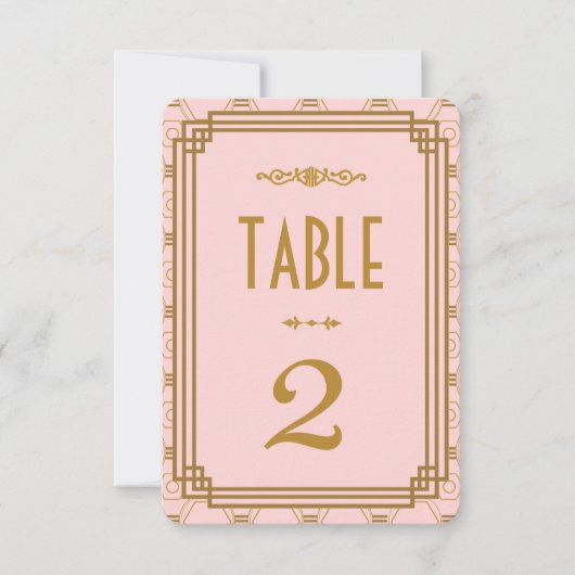 Numéros de table de mariage Art déco rose (Devant)