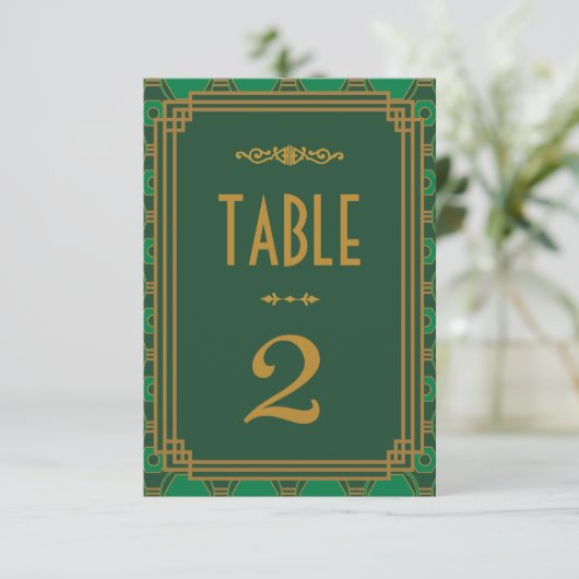 Numéros de table de mariage Art déco vert (Debout devant)