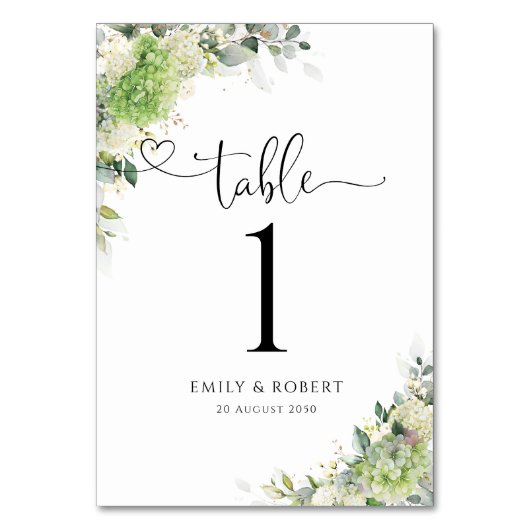 Numéros de table de mariage aux hortensias botaniq (Par défaut)
