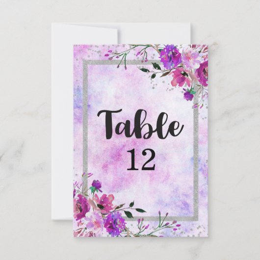 Numéros de table de mariage avec cadre floral viol (Devant)
