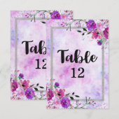Numéros de table de mariage avec cadre floral viol (Devant / Derrière)