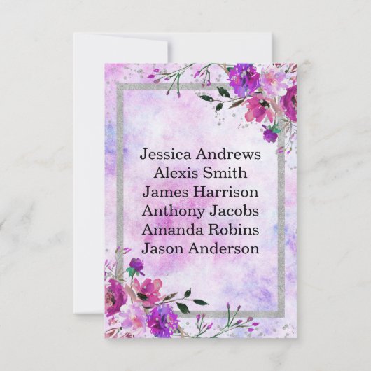 Numéros de table de mariage avec fleurs violettes  (Dos)