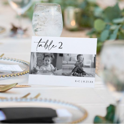 Numéros de table de mariage avec photo en noir et