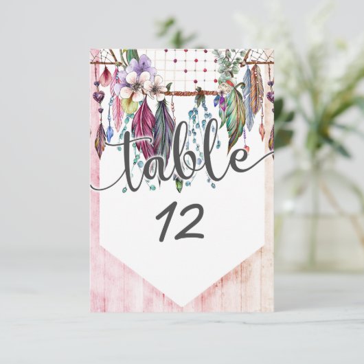 Numéros de table de mariage Boho Dreamcatcher & Pl (Debout devant)