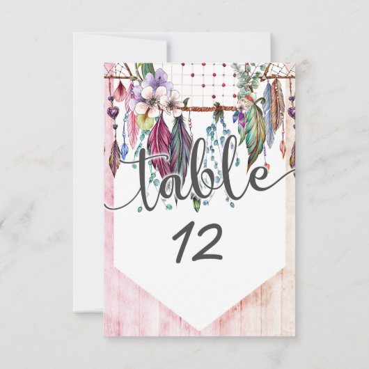 Numéros de table de mariage Boho Dreamcatcher & Pl (Dos)