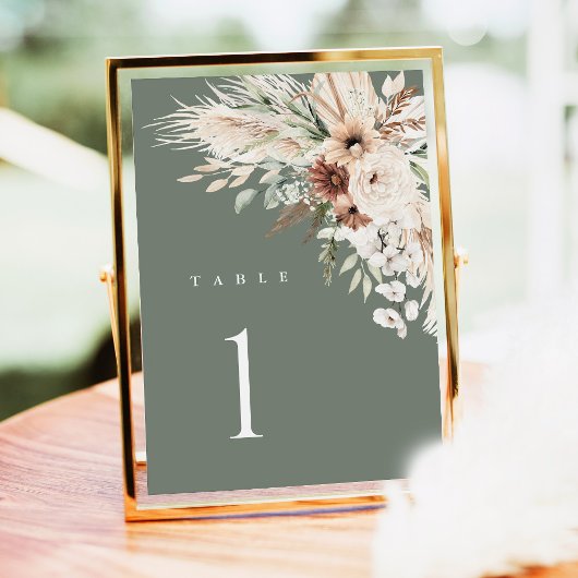 Numéros de table de mariage Boho, floral aux herbe
