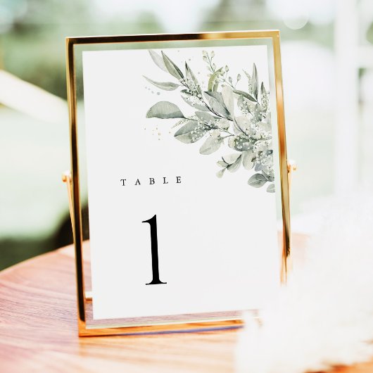 Numéros de table de mariage botanique vert sauge