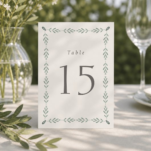Numéros de table de mariage botanique vert sauge 1