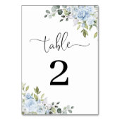Numéros de table de mariage botaniques bleu doux (Dos)