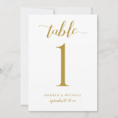 Numéros de table de mariage calligraphie dorée mod (Devant)