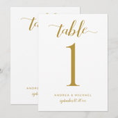 Numéros de table de mariage calligraphie dorée mod (Devant / Derrière)