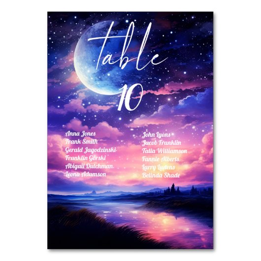 Numéros de table de Mariage céleste avec des noms  (Dos)