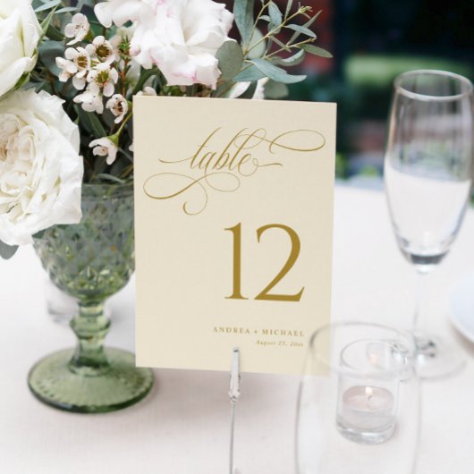 Numéros de table de mariage élégants crème or écri