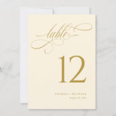 Numéros de table de mariage élégants crème or écri (Devant)