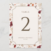 Numéros de table de mariage élégants de fleurs sau (Devant)