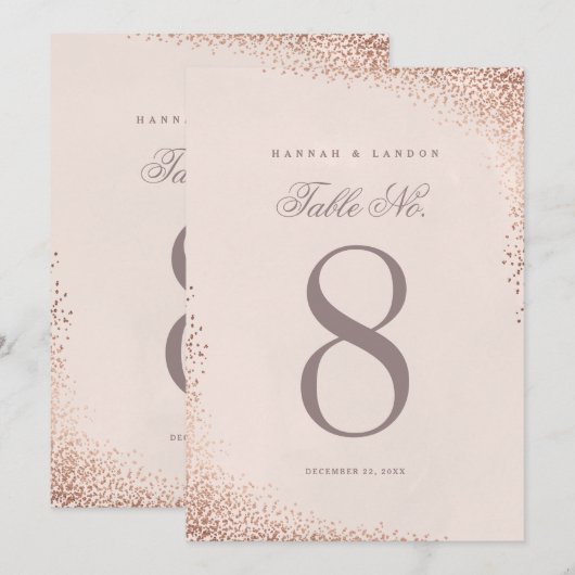 Numéros de table de mariage élégants en confettis (Devant / Derrière)