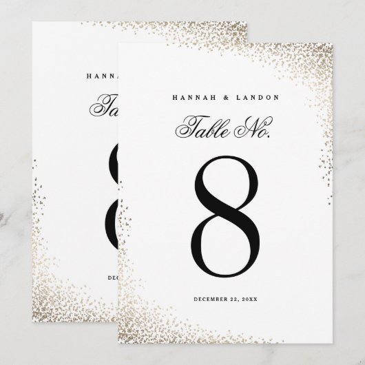 Numéros de table de mariage élégants en papier d'o (Devant / Derrière)