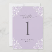 Numéros de table de mariage élégants lavande Carte (Devant)