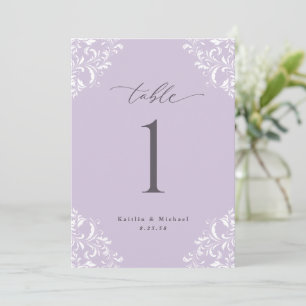 Numéros de table de mariage élégants lavande Carte