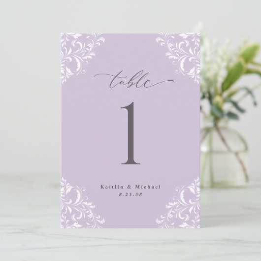 Numéros de table de mariage élégants lavande Carte (Debout devant)