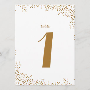 Numéros de table de mariage en confettis dorés