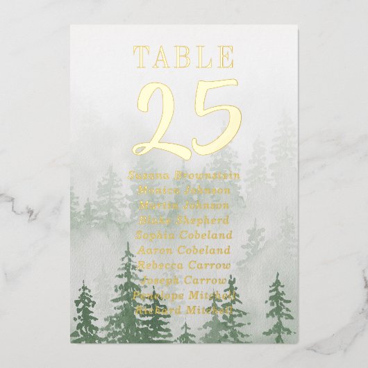 Numéros de table de mariage en feuille d'or Forêt (Recto)